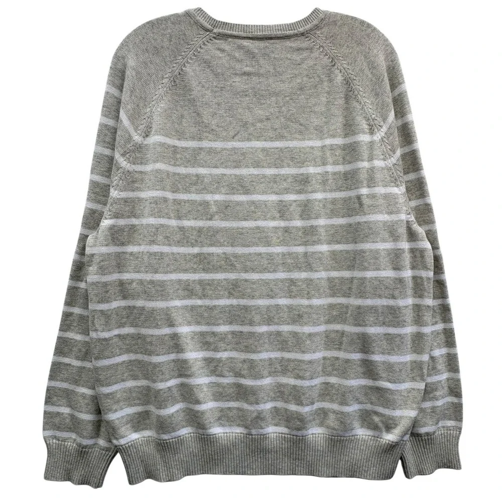 J.McLaughlin Lubec Stripe Cotton Crewneck Sweater Stone White‎ XL NWT